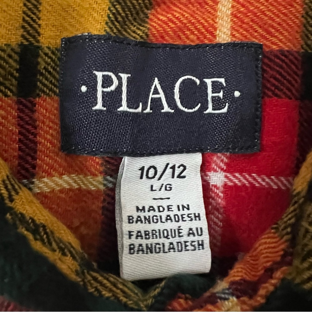 The Children’s Place Boys Plaid Flannel Shirt – Red Green Yellow, Size 10/12 - Picture 2 of 7